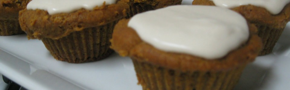 Vegan Gluten Free Sugarless Pumpkin Spice Muffins with Vanilla Icing